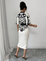 Women's Front Tie Short Sleeve Printed Slim Fit Dress {Elegant Direction}