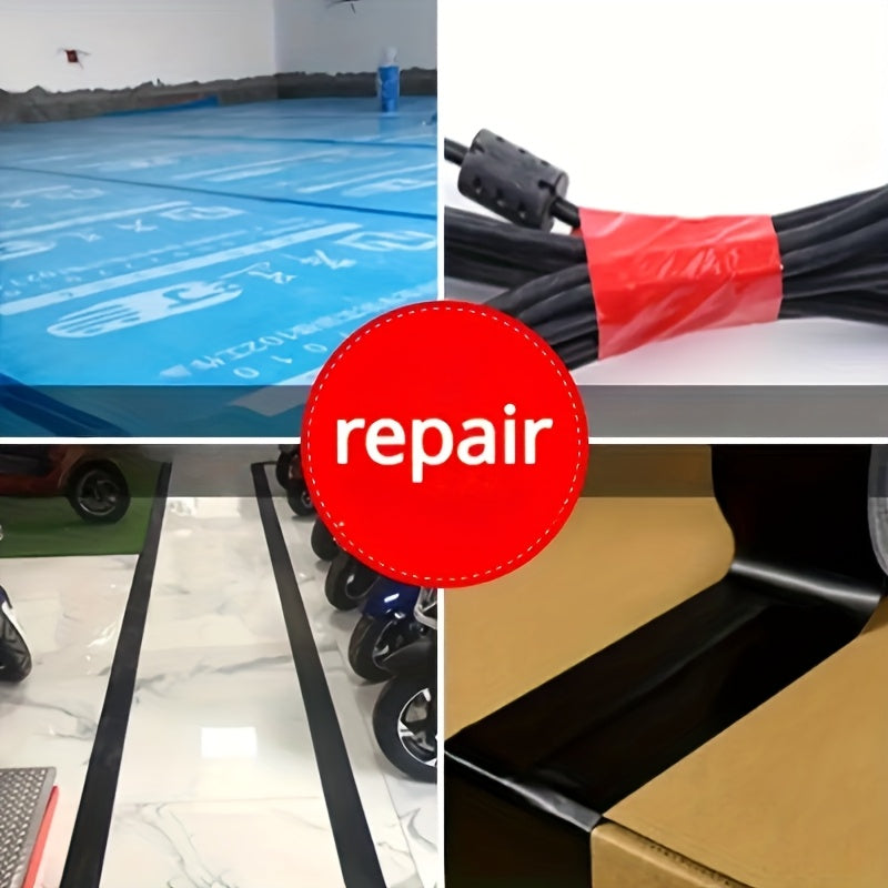 SHOWLU FASHION STORE black PVC cloth repair tape, waterproof and flexible, shown on a roll with textured surface, suitable for repairs.