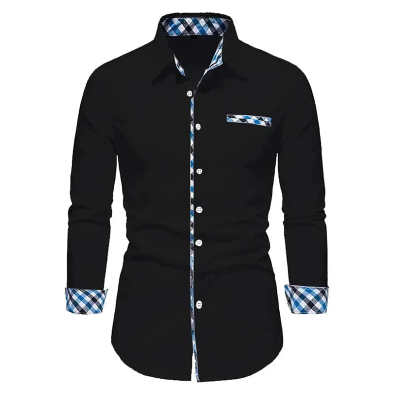 SHOWLU FASHION men's casual long-sleeved shirt in 16 colors, featuring a loose fit, fake pocket, and available in XS to 6XL size.