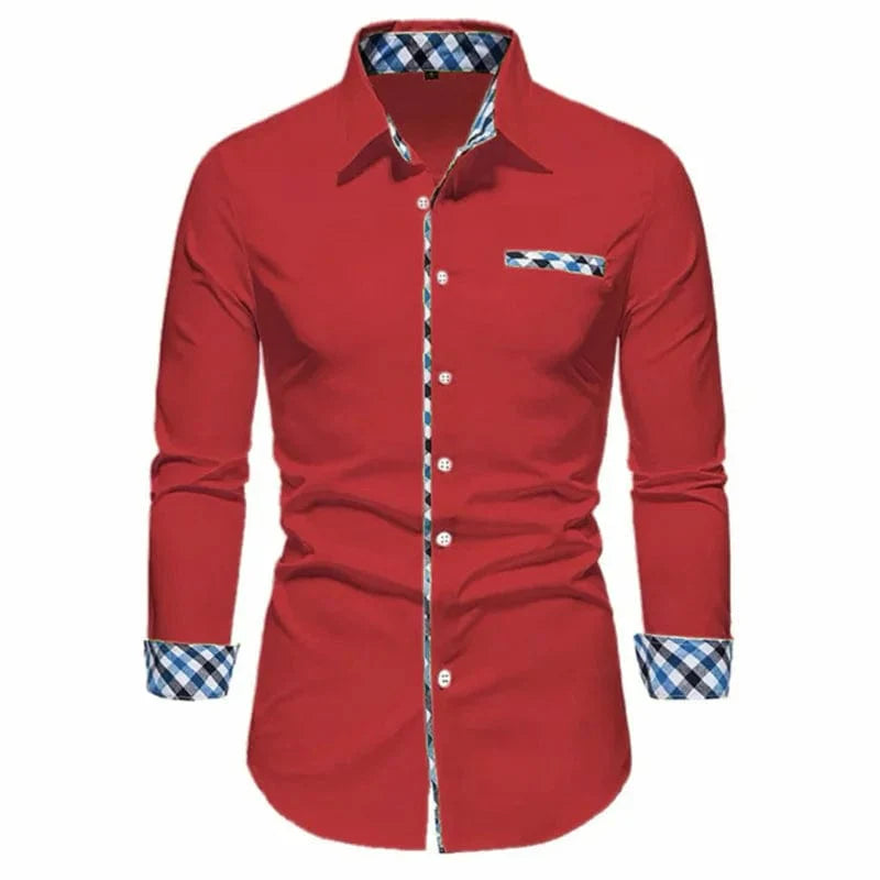 SHOWLU FASHION men's casual long-sleeved shirt in 16 colors, loose fit, with fake pocket, suitable for outdoor and daily wear.