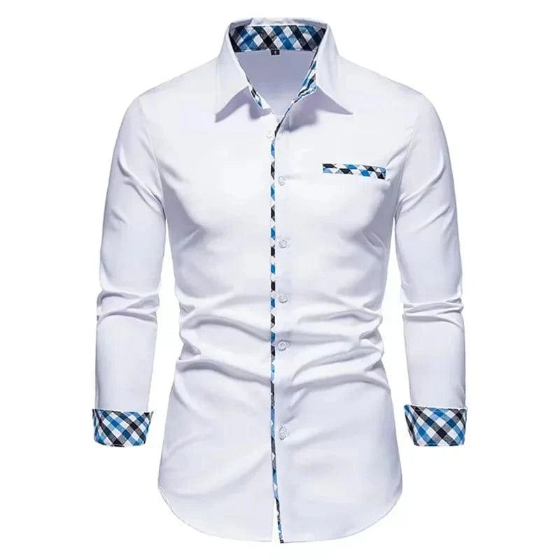 SHOWLU FASHION men's casual long-sleeved shirt in 16 colors, loose fit, with fake pocket, suitable for outdoor and daily wear.