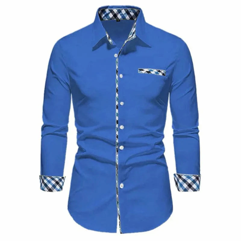 SHOWLU FASHION men's casual long-sleeved shirt in 16 colors, loose fit, with fake pocket, suitable for outdoor and daily wear.
