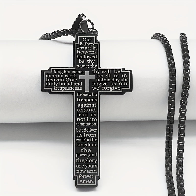 Stainless steel cross pendant necklace by Showlu Fashion, 18K gold plated, featuring a detailed religious cross design.
