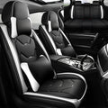 Faux leather car seat covers for five seats, universal fit, by Showlu Fashion Store, showcasing sleek black material and snug fit.