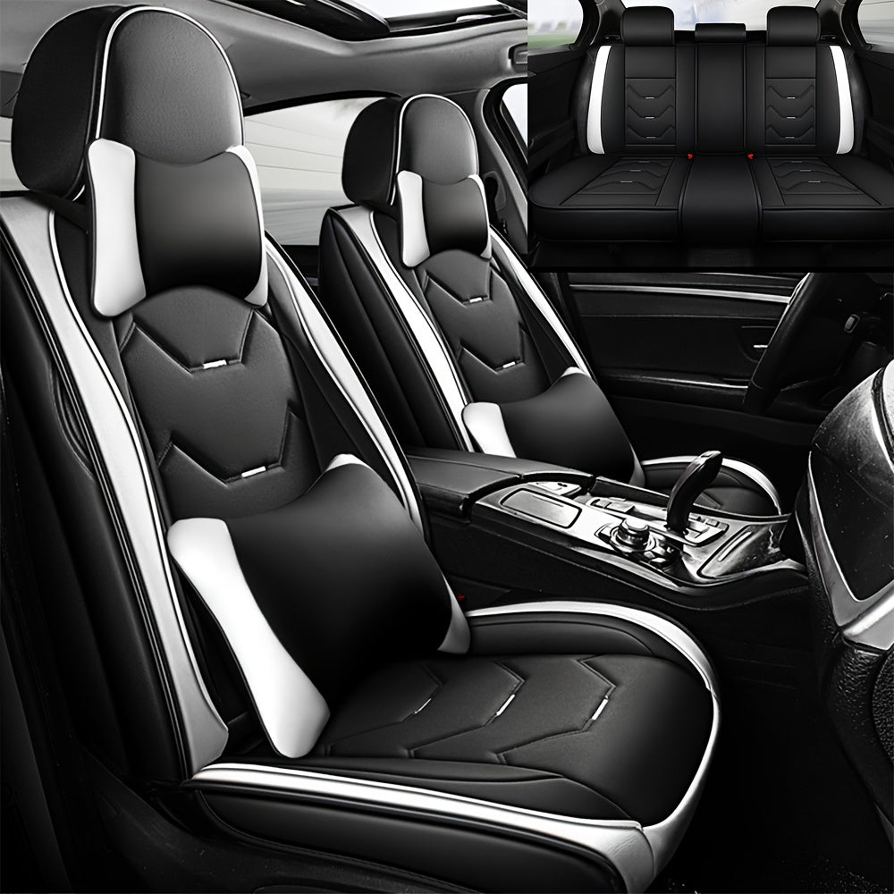 Faux leather car seat covers for five seats, universal fit, by Showlu Fashion Store, showcasing sleek black material and snug fit.