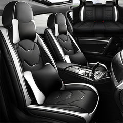 w/Pillows 5 Seats Cover For Car Faux Leather Waterproof Full Surrounded Front Rear Seat Cushion Protector Universal fit