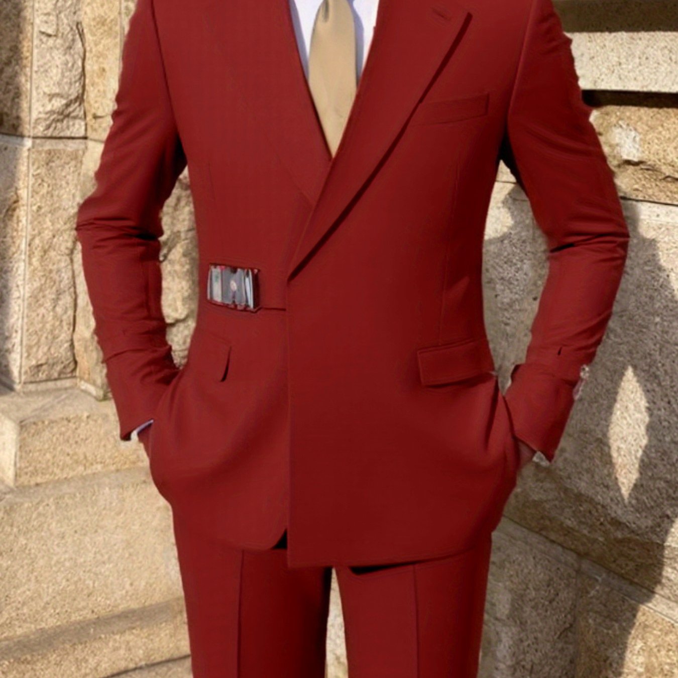Men's 2pcs Suit Metal Belted Formal Event Party Groomsman Wedding Suit Casual Business Working suit SHOWLU FASHION STORE