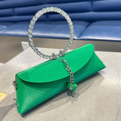 JIOMAY Luxury Designer Clutch Bag for Women 2023 - Rhinestone-Embellished Synthetic Leather Handbag with Detachable Chain Strap & Magnetic Closure, Retro Evening Purse for Weddings Parties (White/Dark Green/Black), Designer H