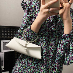 JIOMAY Luxury Designer Clutch Bag for Women 2023 - Rhinestone-Embellished Synthetic Leather Handbag with Detachable Chain Strap & Magnetic Closure, Retro Evening Purse for Weddings Parties (White/Dark Green/Black), Designer H