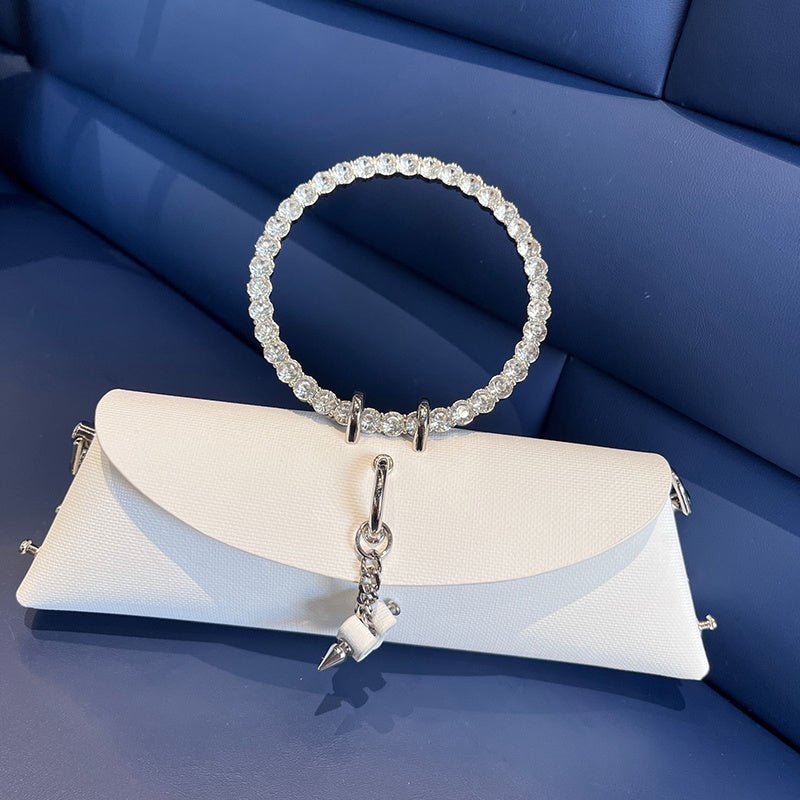 SHOWLU FASHION JIOMAY rhinestone clutch bag with faux leather, evening purse featuring a chain strap on a stylish design.