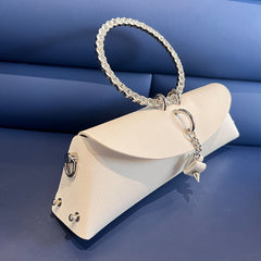 JIOMAY Luxury Designer Clutch Bag for Women 2023 - Rhinestone-Embellished Synthetic Leather Handbag with Detachable Chain Strap & Magnetic Closure, Retro Evening Purse for Weddings Parties (White/Dark Green/Black), Designer H