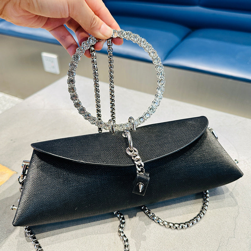 JIOMAY Luxury Designer Clutch Bag for Women 2023 - Rhinestone-Embellished Synthetic Leather Handbag with Detachable Chain Strap & Magnetic Closure, Retro Evening Purse for Weddings Parties (White/Dark Green/Black), Designer H