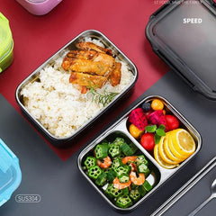 1.6L Stainless Steel Black Lunch Box Food Container Camping Picnic School Worker Office Leakproof Bento Box Japanese 2 Layer Set - SHOWLU FASHION STORE