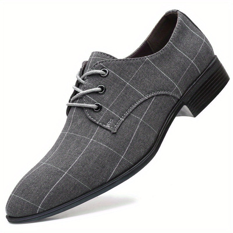 SHOWLU FASHION men's plaid derby shoes with breathable fabric, low top design, lace-up closure, stylish and comfortable footwear.