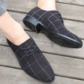Mens plaid derby shoes by SHOWLU FASHION, breathable low top lace-up shoes with a stylish plaid pattern and comfortable design.