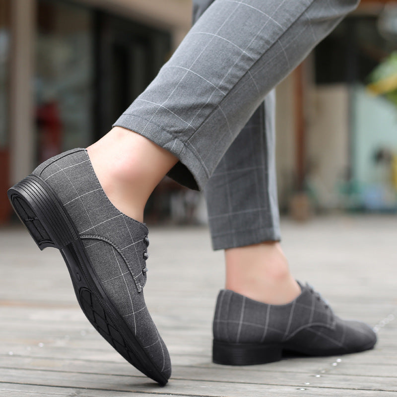 SHOWLU FASHION men's plaid derby shoes, breathable low top lace-up footwear with classic plaid pattern for casual style.