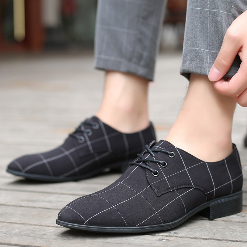SHOWLU FASHION men's plaid derby shoes with breathable fabric, low top design, and lace-up closure, stylish and comfortable footwear.