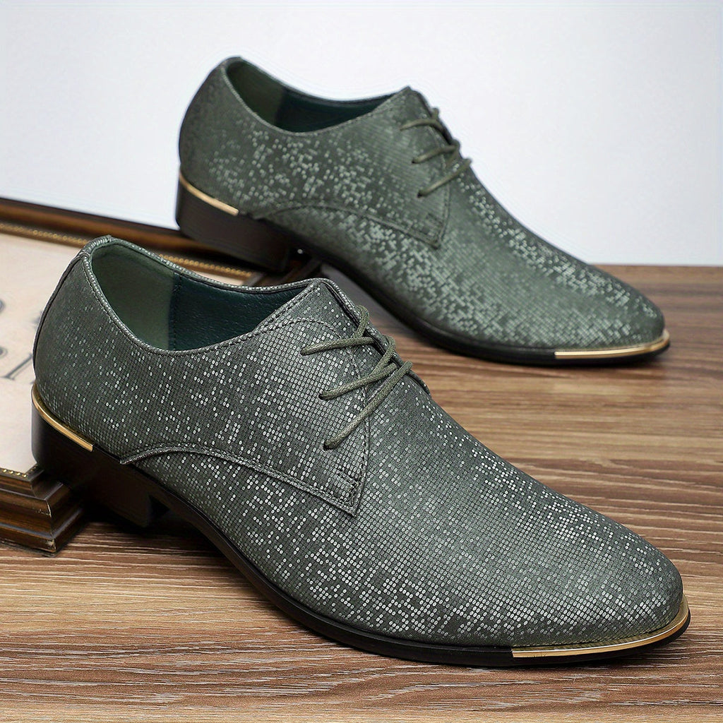 Men’s green glittery Oxford shoes with casual lace-up design and rubber sole by SHOWLU Fashion Store