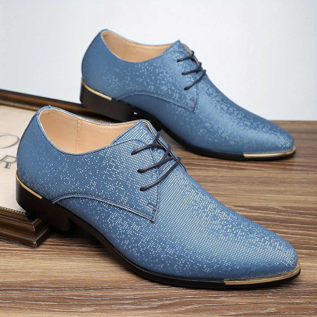 Green glittery Oxford shoes for men with casual lace-up style and rubber sole, by SHOWLU FASHION STORE.
