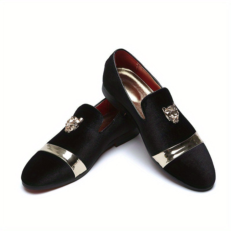 SHOWLU FASHION men's suede loafers with tiger head detail, stylish business casual shoes for men.