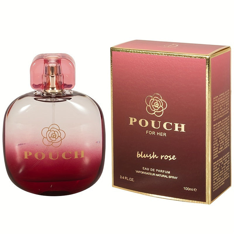 SHOWLU Blush Rose Eau de Parfum for Women, 3.4oz pouch with floral rose scent, elegant fragrance bottle.
