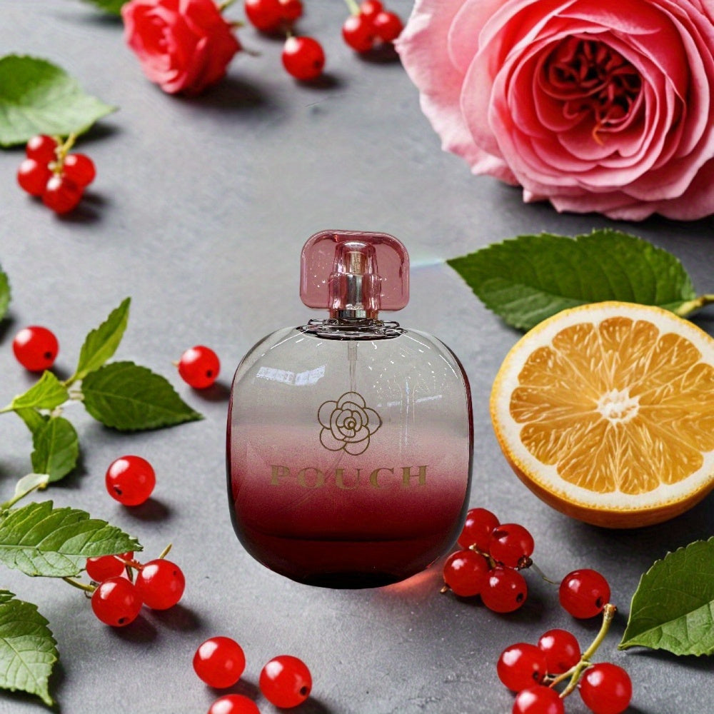 SHOWLU Blush Rose Eau de Parfum for women in a 3.4oz pouch, featuring a pink floral perfume bottle with elegant design