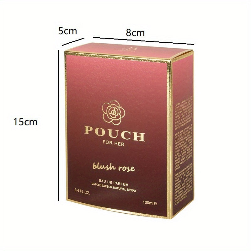 SHOWLU Blush Rose Eau de Parfum for Women in 3.4oz pouch, featuring a floral fragrance with pink and rose-colored accents.