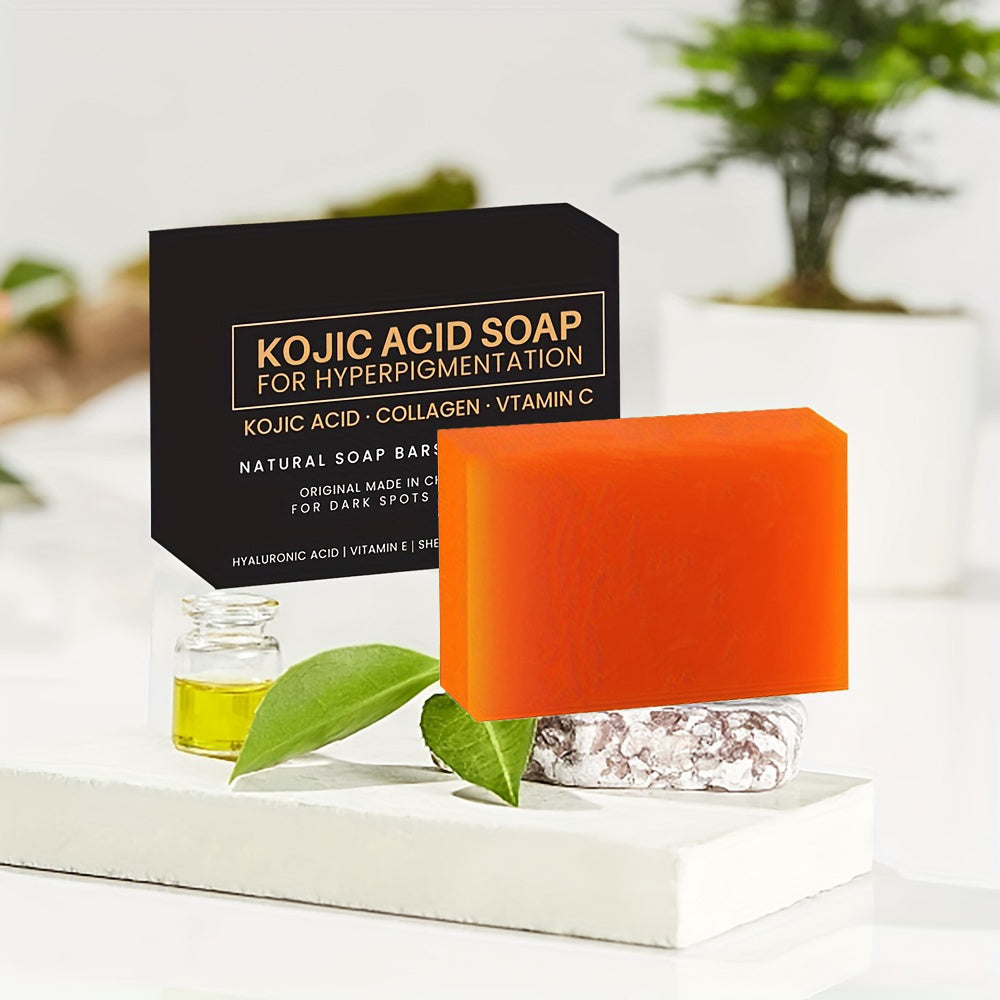 SHOWLU FASHION STORE Kojic Acid Soap 4-pack, handmade cleansing bars with whitening and brightening properties, displayed in a neat bundle.