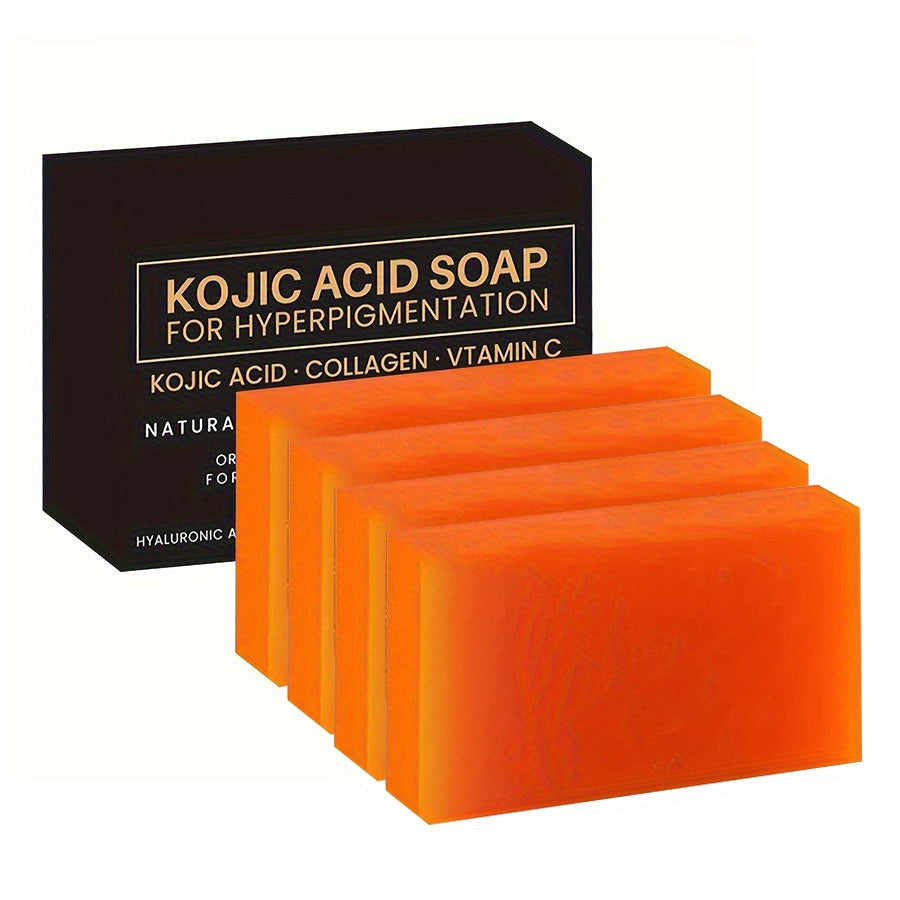 Four handmade Kojic Acid Soap cleansing bars from SHOWLU FASHION STORE, showcasing smooth, white soap with packaging visible.