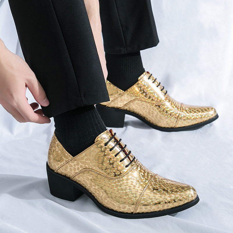 SHOWLU Men's faux leather loafers with classic British style, formal shoes featuring sleek design and polished finish.