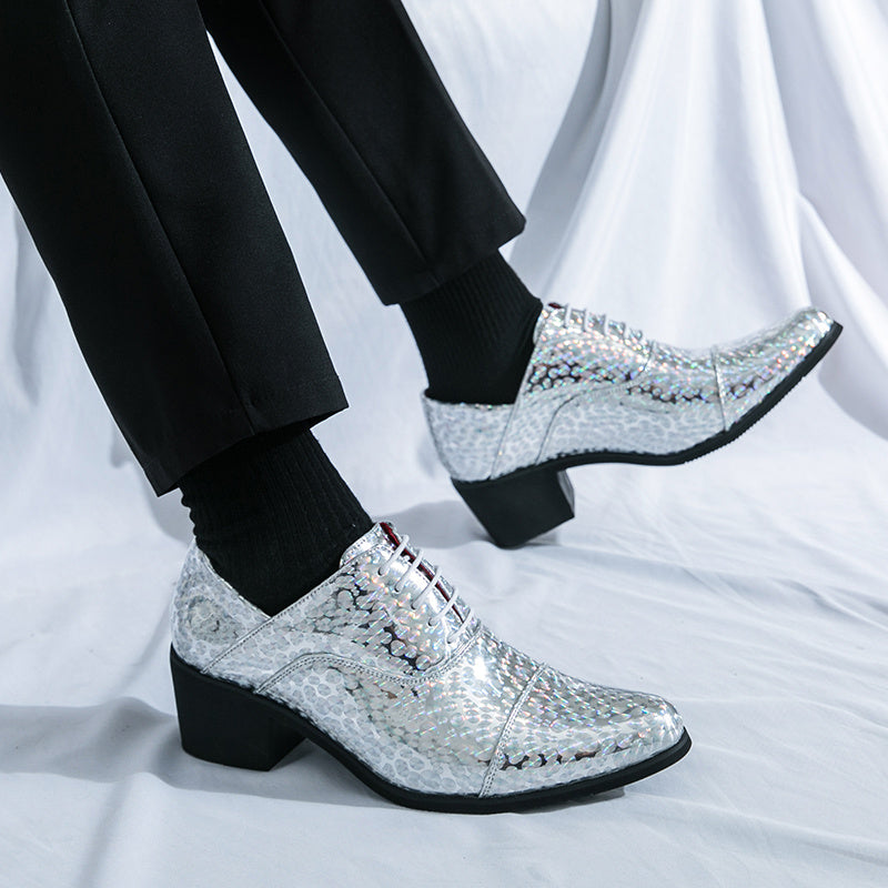 SHOWLU men's faux leather loafers featuring classic British style formal shoes in black with sleek design and polished finish.