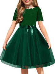 Girls Dress Party Flower Girls' Dress Tutu Fluffy Summer Dresses Belted Wedding Size 3-11 Years