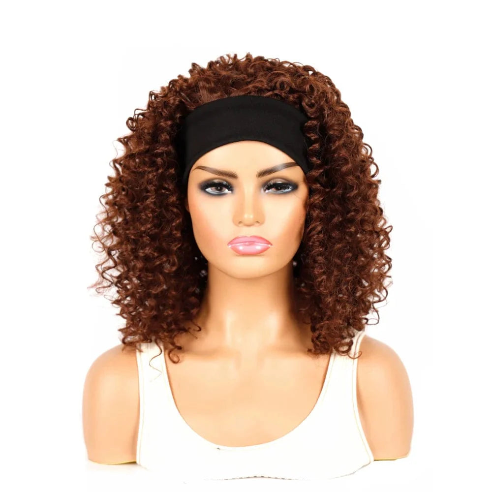 SHOWLU FASHION STORE Manetique 18-inch kinky curly headband wig with ombre afro texture and matching scarf for women.