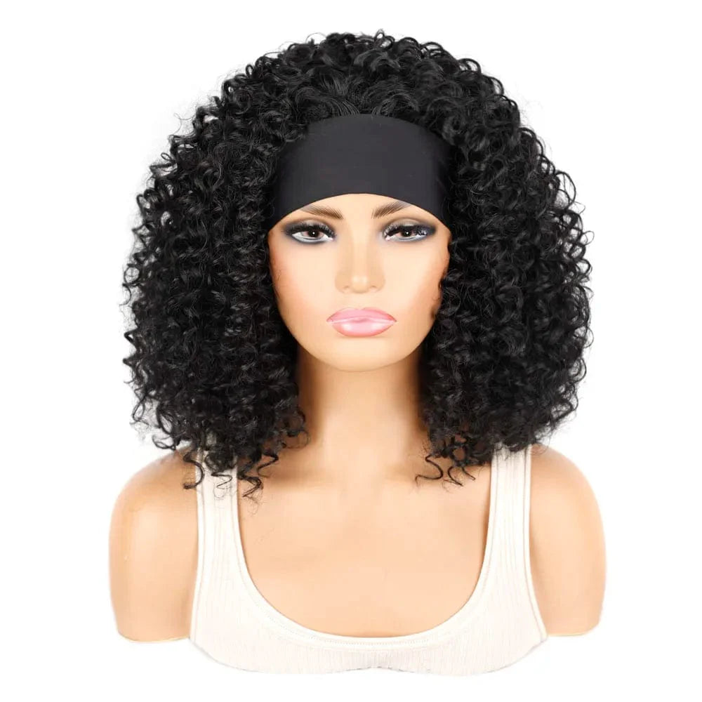 SHOWLU FASHION SHOWLU FASHION 18-inch kinky curly headband wig with ombre afro style, synthetic fluffy curls, and scarf for women.