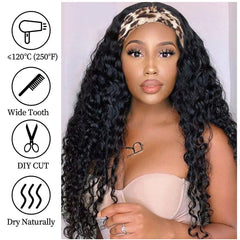 18 Inch Kinky Curly Headband Wig Ombre Afro Curly Wig with Scarf Natural Synthetic Fluffy Curly Turban Wigs for Women Cosplay - SHOWLU FASHION STORE