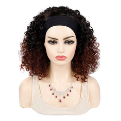 18 Inch Kinky Curly Headband Wig Ombre Afro Curly Wig with Scarf Natural Synthetic Fluffy Curly Turban Wigs for Women Cosplay - SHOWLU FASHION STORE