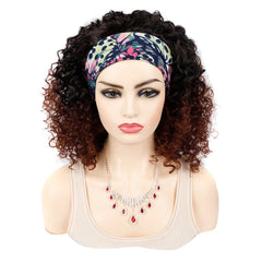 18 Inch Kinky Curly Headband Wig Ombre Afro Curly Wig with Scarf Natural Synthetic Fluffy Curly Turban Wigs for Women Cosplay - SHOWLU FASHION STORE