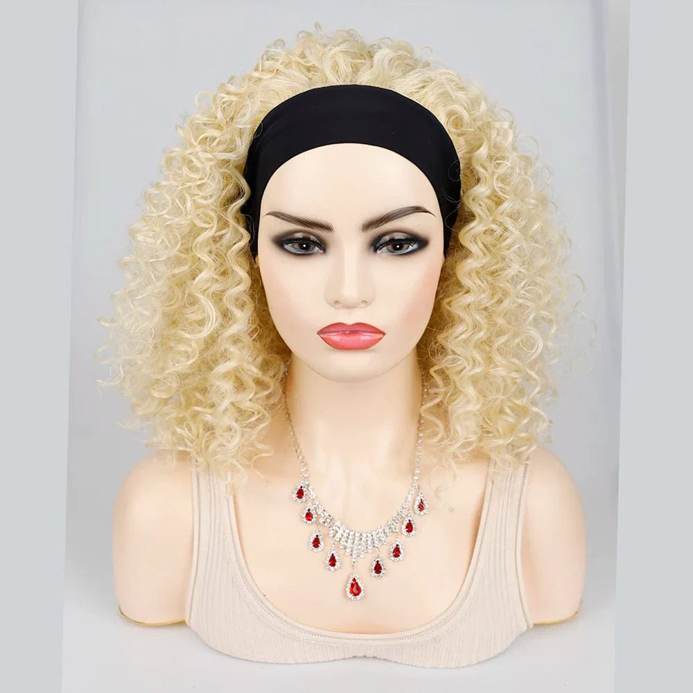 SHOWLU FASHION STORE Manetique 18-inch kinky curly headband wig with ombre Afro turban, natural synthetic fluffy curly style for women.
