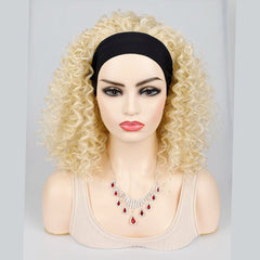 18 Inch Kinky Curly Headband Wig Ombre Afro Curly Wig with Scarf Natural Synthetic Fluffy Curly Turban Wigs for Women Cosplay - SHOWLU FASHION STORE