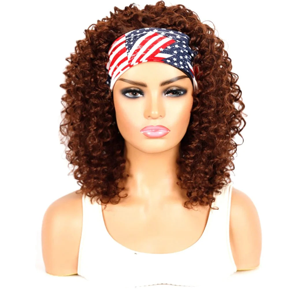 SHOWLU FASHION STORE Manetique 18-inch kinky curly headband wig with ombre afro style, synthetic fluffy curls, and scarf for women.
