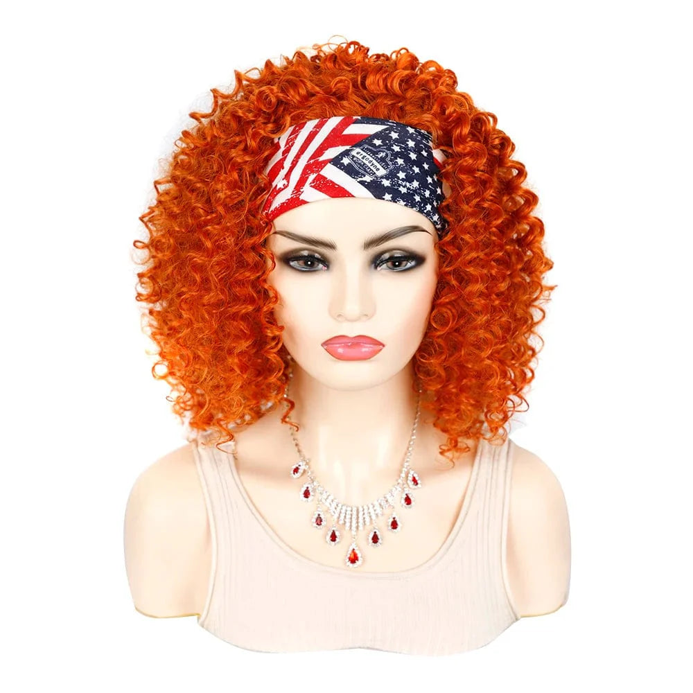 SHOWLU FASHION STORE Manetique 18-inch kinky curly headband wig with ombre afro curls and scarf for women cosplay or casual wear