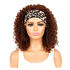 18 Inch Kinky Curly Headband Wig Ombre Afro Curly Wig with Scarf Natural Synthetic Fluffy Curly Turban Wigs for Women Cosplay - SHOWLU FASHION STORE