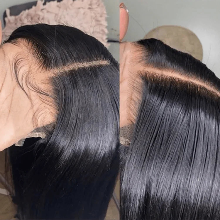 Showlu Fashion 180% straight HD lace front wig made from 100% virgin Brazilian human hair, pre-plucked and glueless.