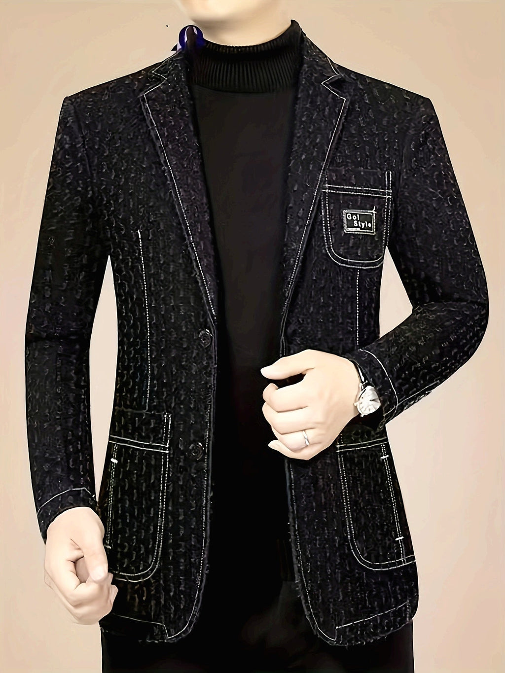 SHOWLU Men's denim blazer with loose fit and polka dot pattern, casual jacket for stylish everyday wear