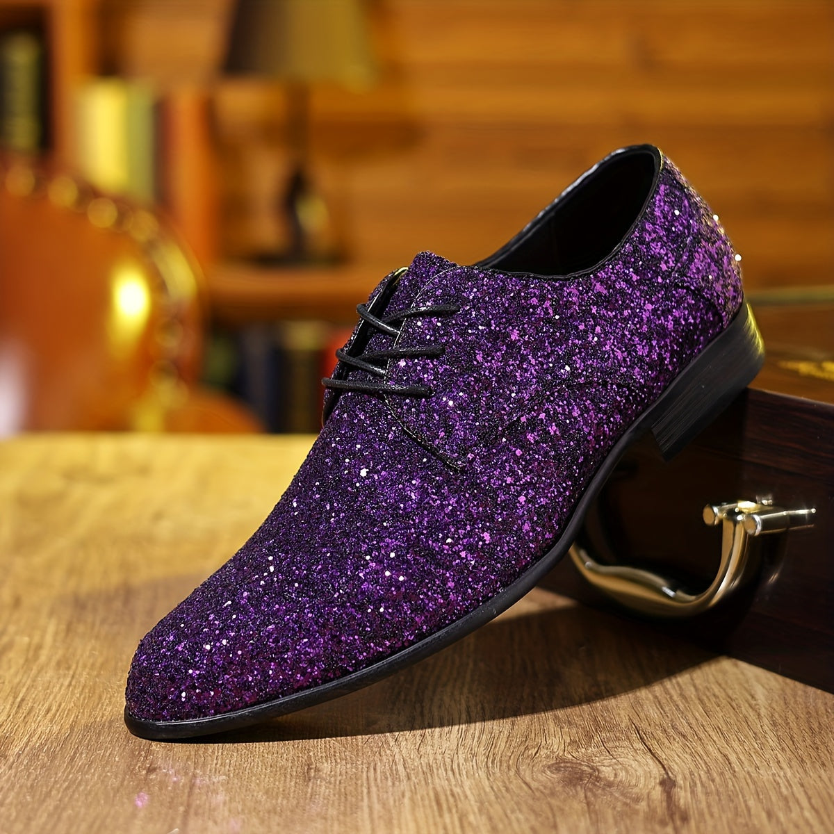 SHOWLU FASHION glitter pointed toe casual shoes in shiny solid color, stylish and comfortable footwear for everyday wear.