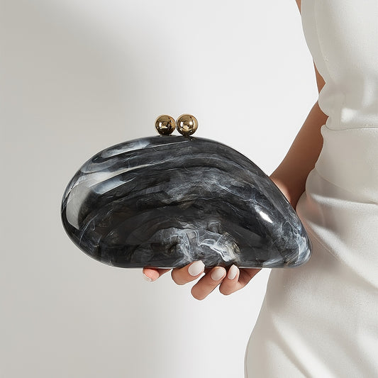 Elegant Marbled Acrylic Clutch with Magnetic Closure and Detachable Long Chain Strap, Stylish Evening Bag in Multiple Colors