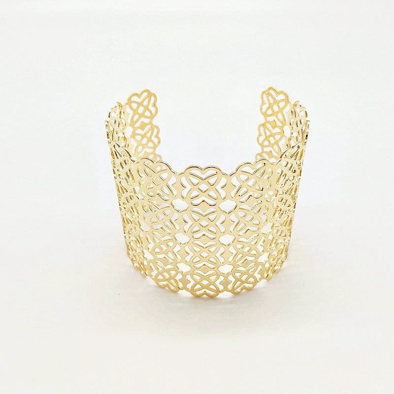 Showlu Fashion 18K gold plated hollow wide opening ring for women, stylish European and American-inspired design.