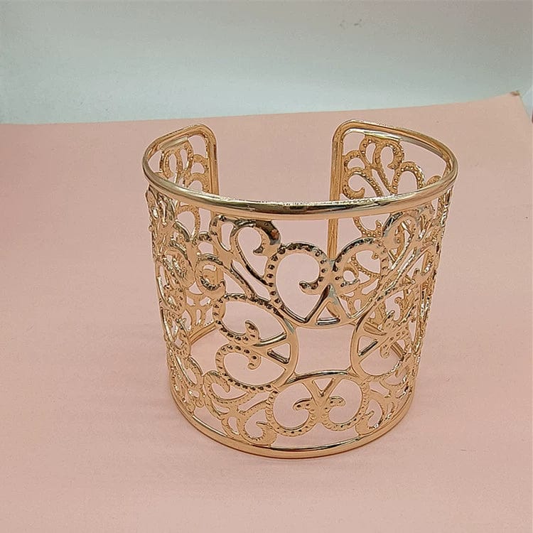 Showlu Fashion 18K gold plated hollow wide opening ring for women, stylish European and American-inspired jewelry design