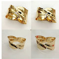 Showlu Fashion 18K gold plated hollow wide opening ring for women, featuring a stylish European and American design.
