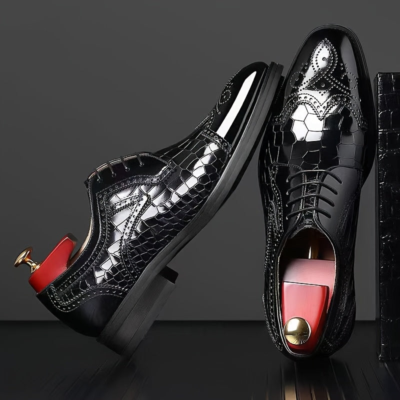 Men's red wingtip brogue oxford dress shoes with square toe, stylish men's footwear by SHOWLU FASHION STORE.